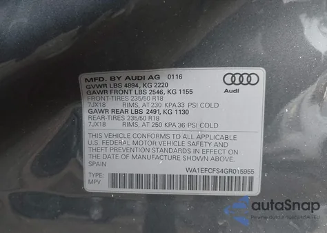 2016 Audi Q3 2.0T Premium Plus из США, поврежденный, VIN WA1EFCFS4GR015955